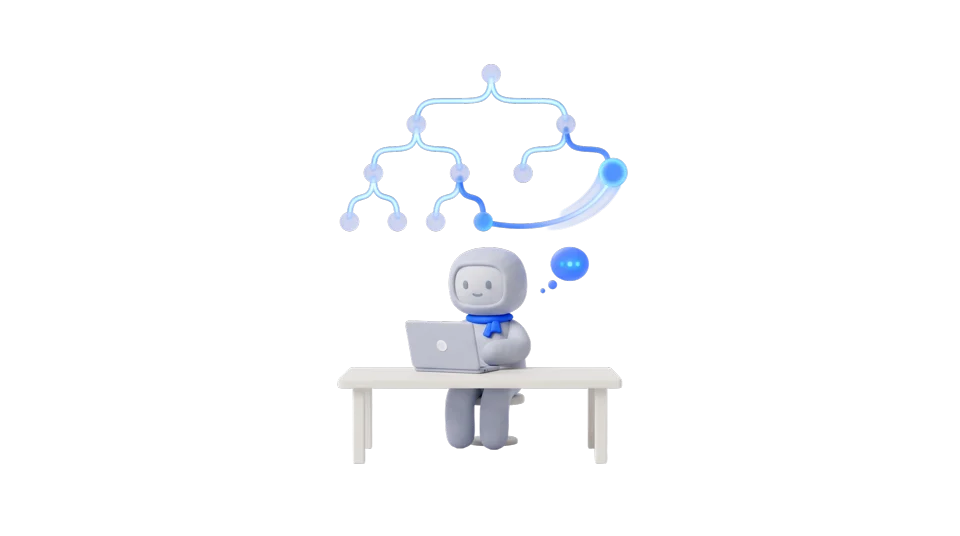 A branching decision flow that re-routes and adapts instead of following a fixed pipeline.