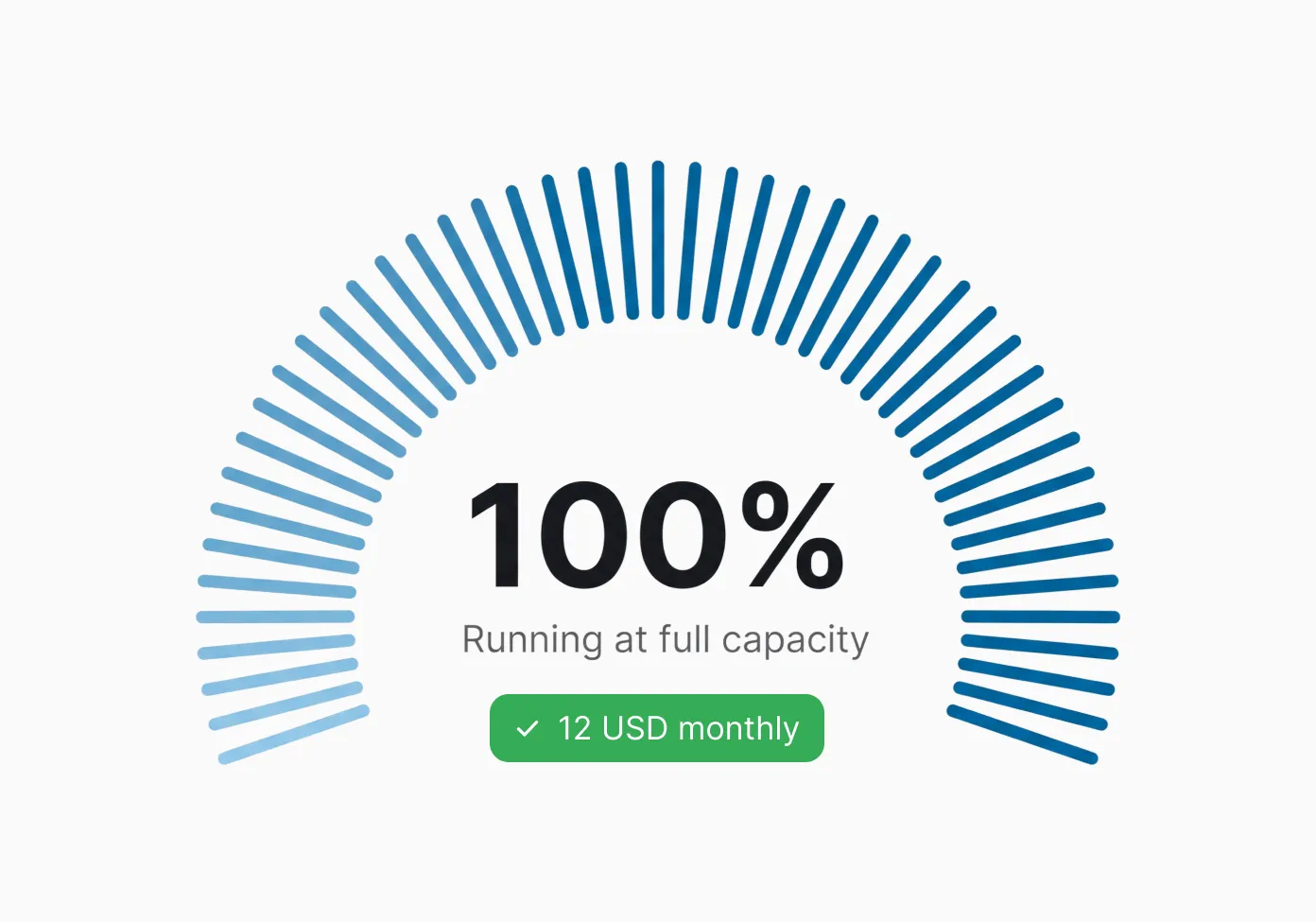 A Cyborg7 usage gauge at 100% — running at full capacity — beside a flat 12 USD monthly price