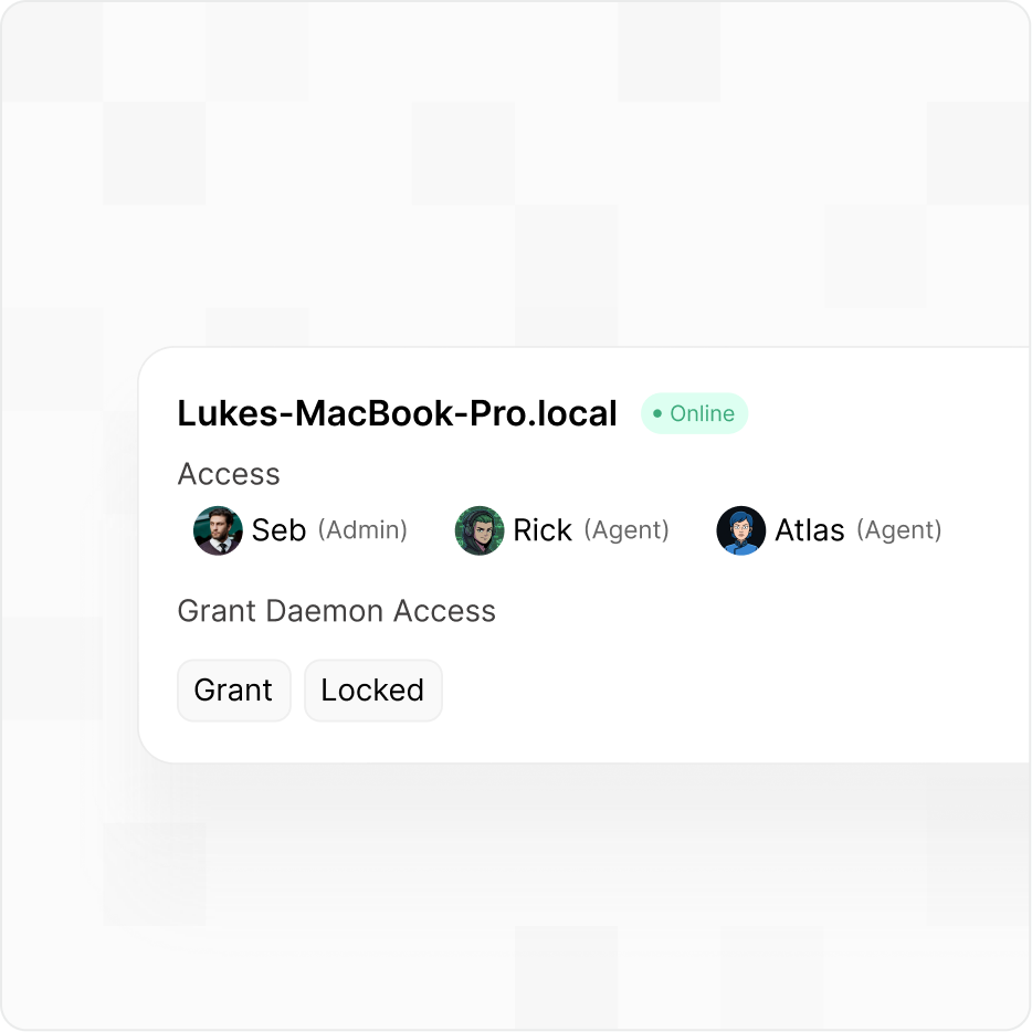 Machine access panel granting daemon access to people and agents